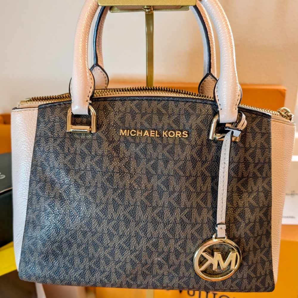 Michael Kors Navy and Cream Satchel